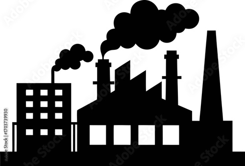 Silhouette Vector Illustration of a Polluted Factory