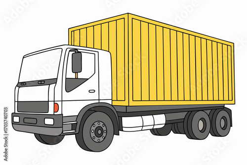 Vector art of white truck with yellow cargo container