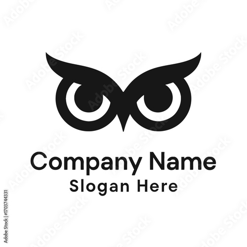 Sophisticated minimalist black owl eyes logo design vector for modern company branding. Perfect for businesses focused on wisdom, intelligence, strategic vision, education, finance, or security soluti