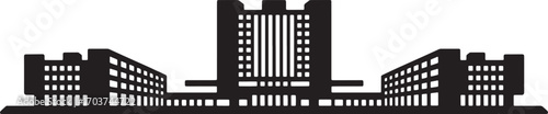 Silhouette of Complex Government Building with Towers Against Transparent Background Vector