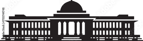 Silhouette of Classic Government Building with Columns Against Transparent Background Vector