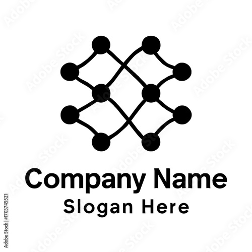 Abstract logo depicting a sophisticated network of interconnected black dots and curved lines, forming an intricate digital grid. Symbolizing robust connectivity, advanced technology, data flow, AI, a