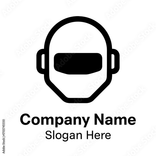 Minimalist robot head icon with a sleek visor, symbolizing advanced AI, future technology, virtual reality, and digital innovation. Ideal for robotics, gaming, cybersecurity, and tech companies, repre