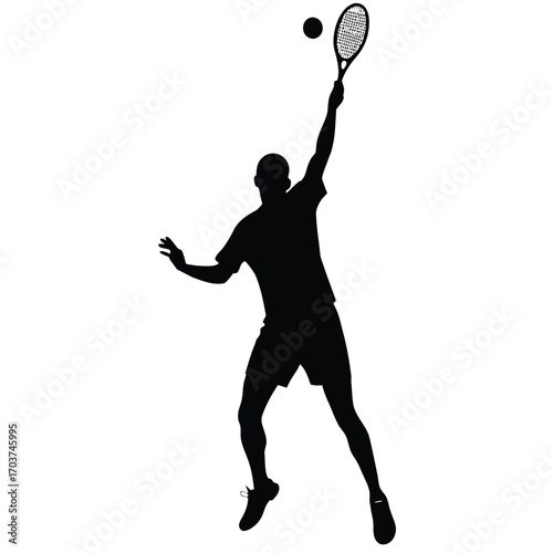 Silhouette of Tennis Player About to Serve the Ball with Racket