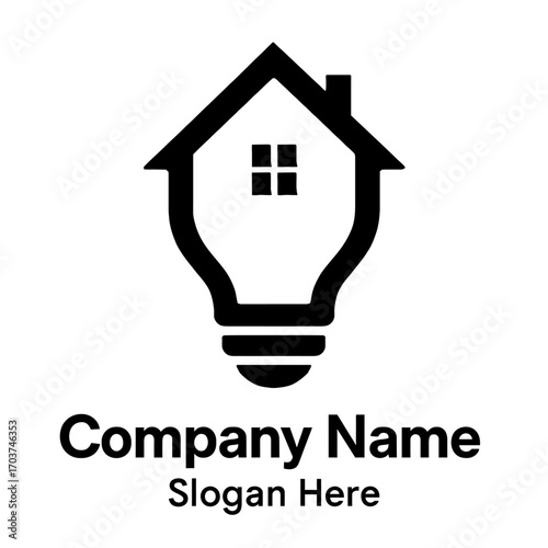 Innovative Smart Home & Energy Solutions Logo: Combining Modern Residential Architecture with Brilliant Lightbulb Ideas for Sustainable Living, Property Management, and Real Estate Technology Excellen