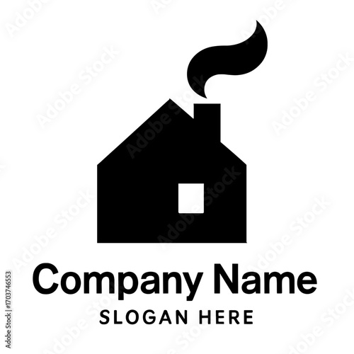 Modern minimalist house logo with smoking chimney, perfect for real estate, home services, property management, heating, and residential development. This versatile vector icon beautifully symbolizes