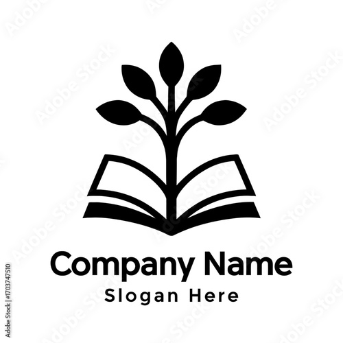 Open Book & Plant Logo: Symbolizing growth through knowledge, education, sustainability, wisdom, and learning. Ideal for academic, environmental, and publishing ventures fostering intellectual develop