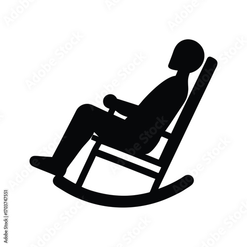 Black Silhouette Depicting a Person Sitting Comfortably in a Rocking Chair Relaxing