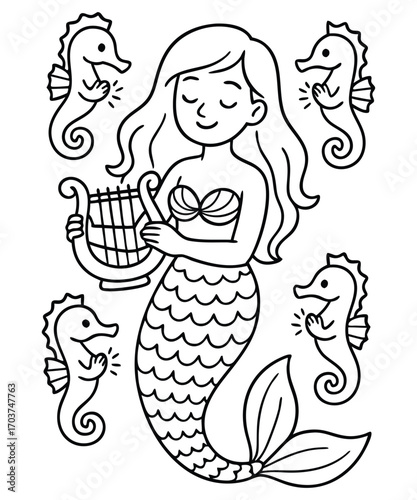 Cute Mermaid Coloring Page
