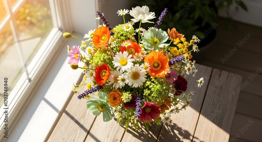 Fototapeta premium Wildflower Bouquet sunlit in garden soft matte