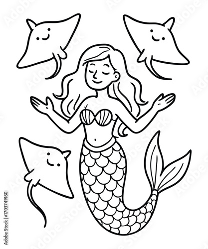 Cute Mermaid Coloring Page