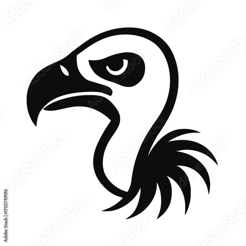 Majestic and Fierce Vulture Head Profile Vector Illustration: A Striking Black and White Avian Design Perfect for Logos, Mascots, or Emblems, Portraying Power, Keen Vision, and Predatory Grace in a St