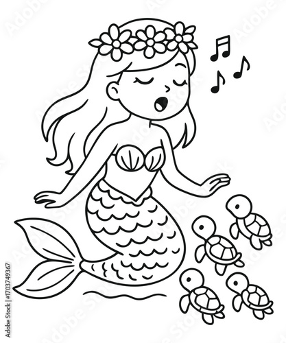 Cute Mermaid Coloring Page