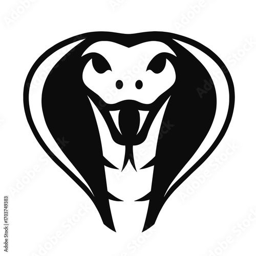 Black Cobra Head Logo. Stylized viper mascot with flared hood, exposed fangs. Powerful, aggressive design. Ideal for sports, gaming, brands, apparel. Symbolizes strength, danger, and resilience. SEO-f