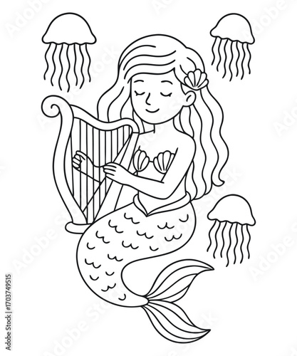 Cute Mermaid Coloring Page
