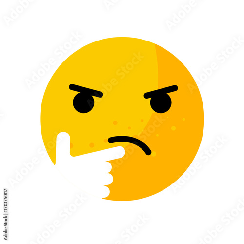 Thinking face emoticon with hand on chin - vector icon