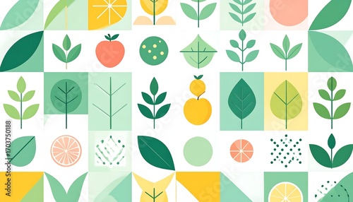 Abstract pattern of fruits and leaves