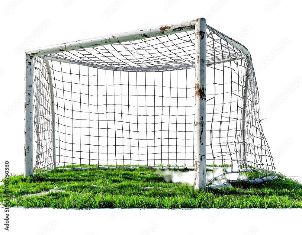 Obraz premium Rusty soccer goal on a grassy field