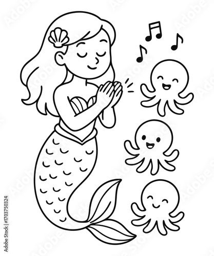 Cute Mermaid Coloring Page