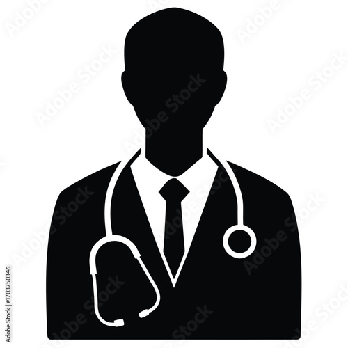 Doctor Silhouette Icon with Stethoscope, Suit, and Tie Medical Professional