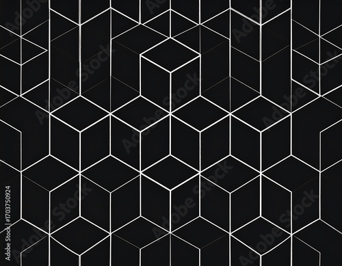 Futuristic minimalistic texture with geometric pattern on black backdrop