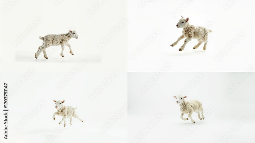 Fototapeta premium A series of four pictures baby lamb background cartoonish gesture elements scene design composition emotion movement layers colorful depth figure style illustration backgrounds frame
