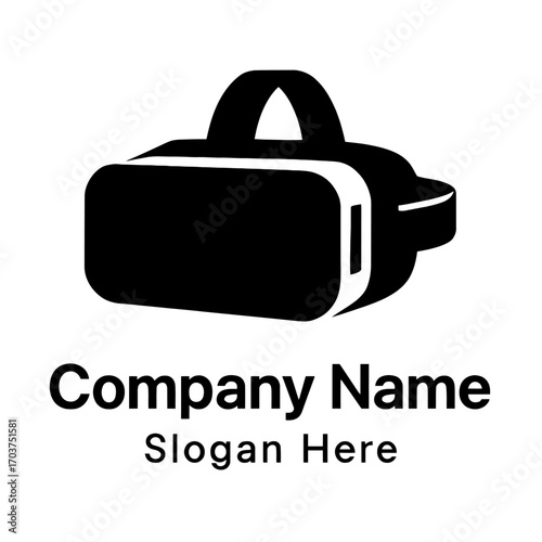 Sleek black virtual reality headset logo representing immersive digital experiences, advanced AR/VR technology, futuristic entertainment, and innovative company branding solutions for the exciting met