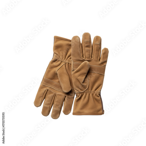 Brown work gloves isolated on transparent background