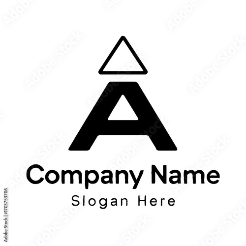 Modern black 'A' letter logo design with an upward-pointing triangle icon, symbolizing growth, ascent, innovation, and leadership. Perfect for ambitious tech, finance, consulting, and education busine