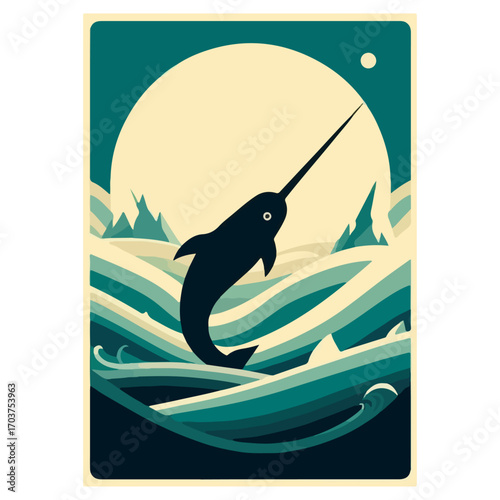 Narwhal Breaching – Arctic Ocean Waves Poster