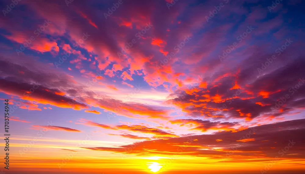 Obraz premium Dramatic Sunset Sky with Vibrant Clouds and Colorful Streaks
