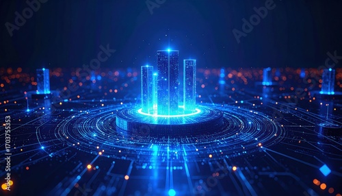 Wallpaper Mural A futuristic digital cityscape with glowing skyscrapers, surrounded by a network of lights and circuits, representing advanced technology and innovation. Torontodigital.ca