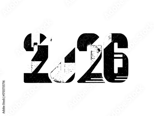 Futuristic "2026" number design with vibrant colors and geometric shapes, for corporate new year greeting, social media post, and event banner background.