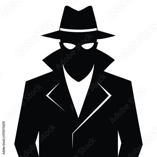Silhouette of a Man in Hat and Trench Coat Mysterious Figure