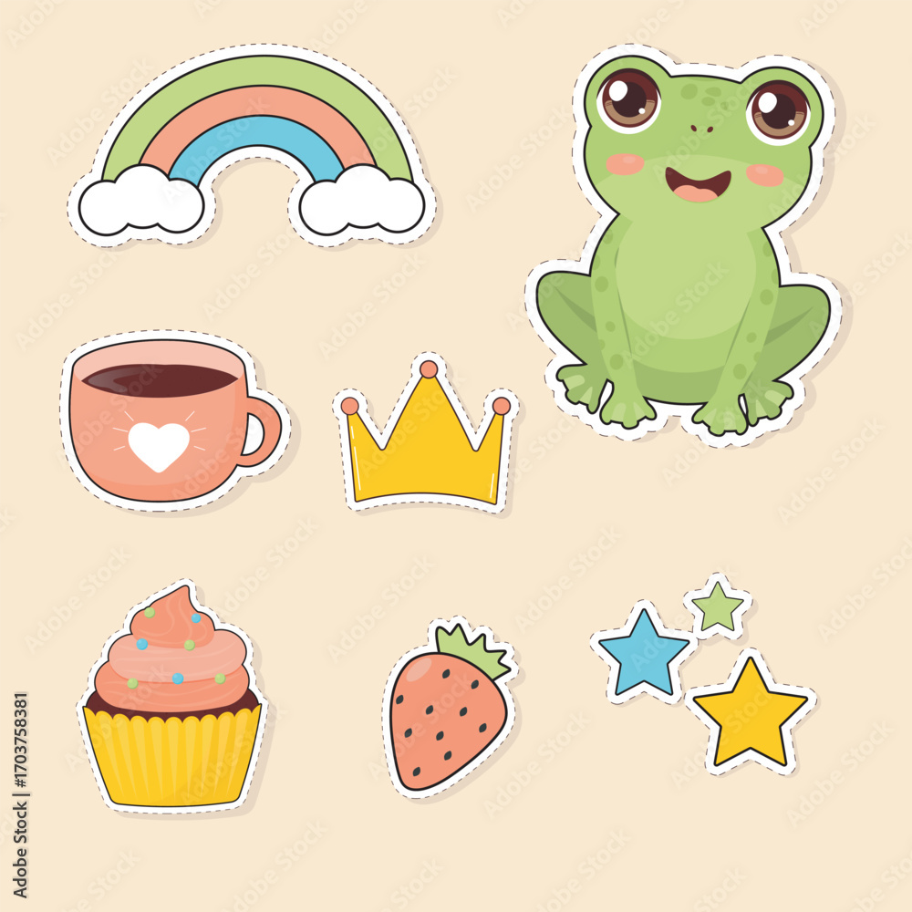 Fototapeta premium set of cartoon frog stickers