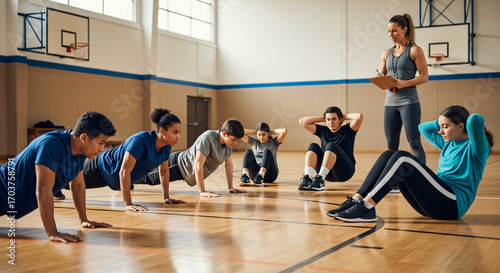 Wallpaper Mural Students Performing Push Ups and Sit Ups During a Physical Education Fitness Test Torontodigital.ca