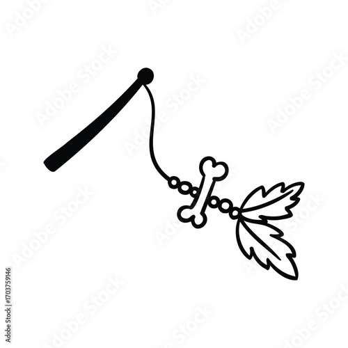 Hand drawn halloween cat teaser wand element outline style vector illustration