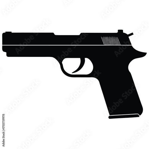 Sleek Black Pistol Illustration, Side View of Modern Handgun Design, Weapon