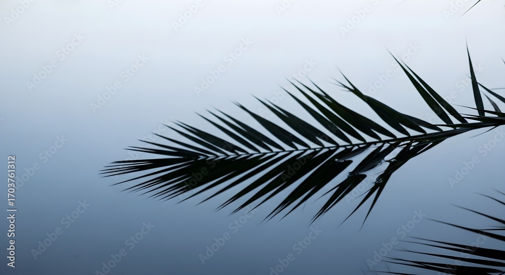 Obraz premium Palm Frond Shadow still calm water in hiking trail low contrast