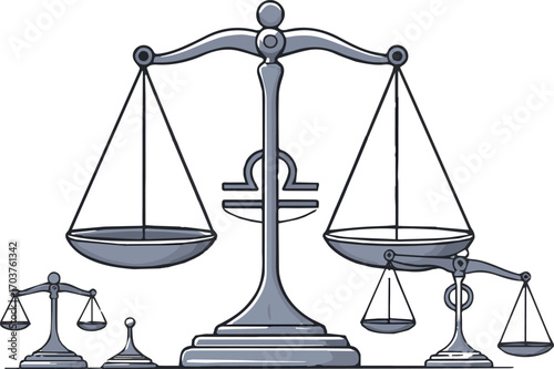 Isolated a kinds of deferent digital Scales. Bowls of scales in balance, an imbalance of scales. Libra, vector illustration. Line design vector art with white background.
