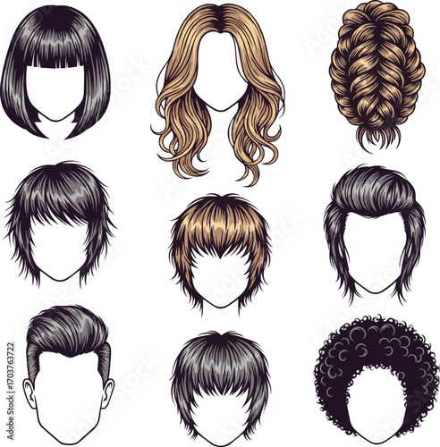 Isolated a kinds of deferent Hair styling vector art with white background.