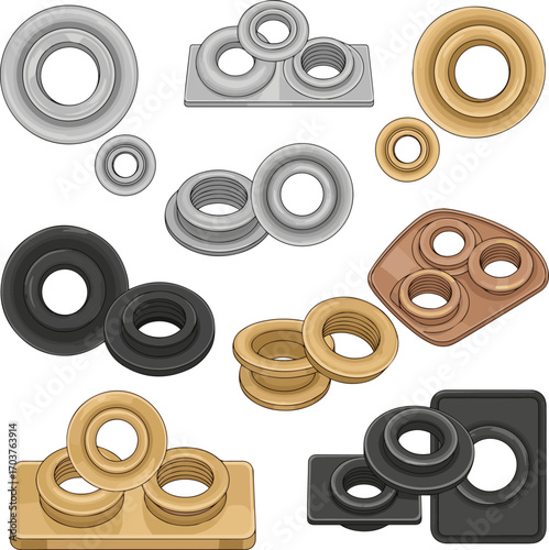 Isolated a kinds of deferent Metallic grommet set vector art with white background..