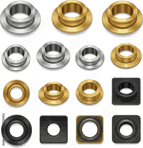 Isolated a kinds of deferent Metallic grommet set vector art with white background..