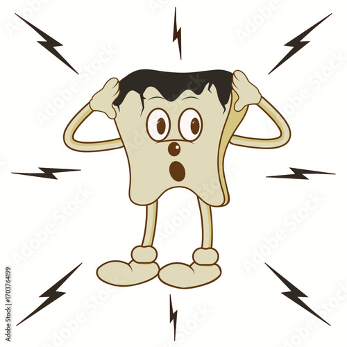 Spoiled tooth character, tooth crack, tooth mascot, caries, dentistry