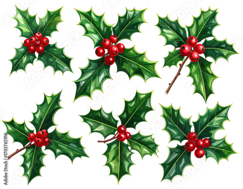 Christmas holly sprigs with berries
