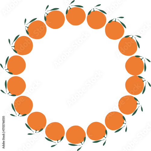 Tangerine fruit frame. Oranges simple sweet fruits vector border. Template free space for your text