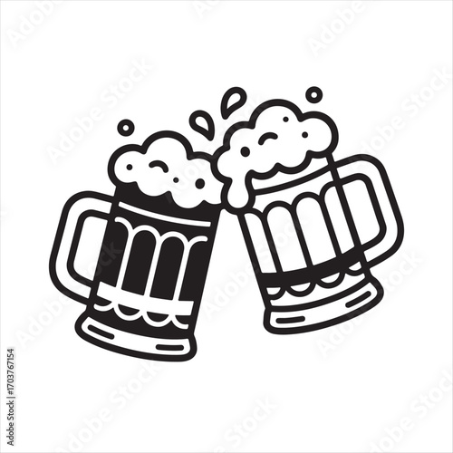 Cheering Beer Mugs Line Art Icon