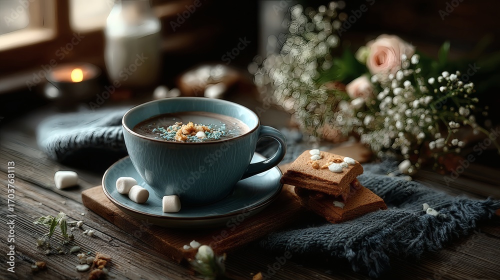 © Verapat - Christmas cookies gingerbread hot chocolate marshmallows wooden table cozy holiday festive baking decoration rustic seasonal winter mood © Verapat - Christmas cookies gingerbread hot chocolate marshmallows wooden table cozy holiday festive baking decoration rustic seasonal winter mood