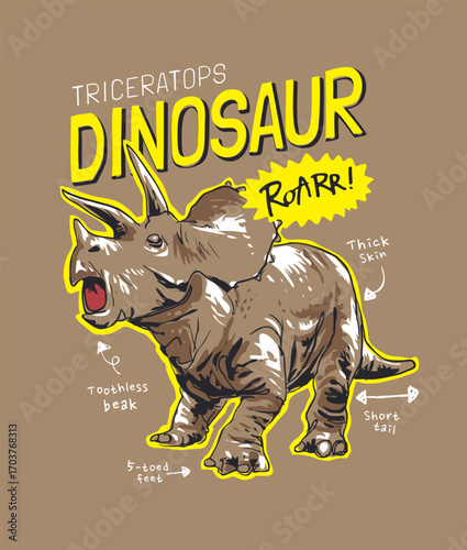dinosaur slogan with cartoon hand drawn dinosaur vector illustration  - created by hand drawn 