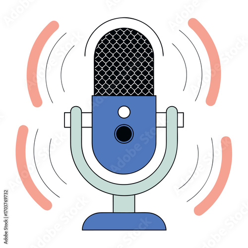 Vibrant Podcast Microphone Emitting Sonic Waves A Bold Visual Representing Modern Audio Technology and Communication with a Clean Design
